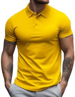 COOFANDY Herren Basic Poloshirt Herren Kurzarm Hemd T-Shirt Sommer Polohemd Gelb 3XL von COOFANDY