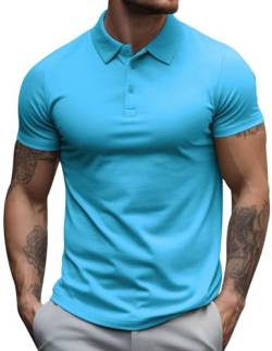 COOFANDY Herren Basic Poloshirt Herren Kurzarm Hemd T-Shirt Sommer Polohemd Hellblau L von COOFANDY