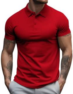 COOFANDY Herren Basic Poloshirt Herren Kurzarm Hemd T-Shirt Sommer Polohemd Rot S von COOFANDY
