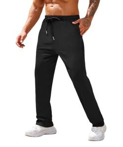 COOFANDY Herren Baumwolle Sweatpants Open Bottom Lounge Pants Leichte Casual Jogger Hose mit Taschen, Schwarz, Mittel von COOFANDY