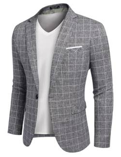 COOFANDY Herren Blazer Sakko Dünne Elegante Leicht Stretch Sportsakko übergröße, Dunkelgrau kariert, Gr. M Karierter Blazer - Dunkelgrau M von COOFANDY