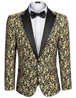 COOFANDY Herren-Blazer mit Blumenmuster, Abendessen, Party, Abschlussball, Hochzeit, stilvoller Smoking, 1 – Goldgelb., XL von COOFANDY