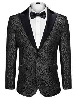 COOFANDY Herren Blazer mit Blumenmuster für Dinner, Party, Abschlussball, Hochzeit, stilvoller Smoking, 6 - Schwarz, 3XL von COOFANDY