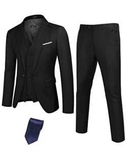 COOFANDY Herren-Blazerjacke, 3-teilig, mit einem Knopf, schmale Passform, Anzughose mit Krawatte, Schwarz, S von COOFANDY