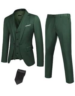 COOFANDY Herren-Blazerjacke, 3-teilig, mit einem Knopf, schmale Passform, Anzughose mit Krawatte, dunkelgrün, XL von COOFANDY