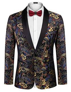 COOFANDY Herren Blumenkleid Anzug Luxus Bestickte Hochzeit Blazer Abendessen Smoking Jacke für Party, Butterfly-schwarz, XL von COOFANDY