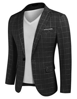 COOFANDY Herren Casual Anzug Blazer Jacken Leichte Sport Mäntel Ein Knopf, Karierter Blazer - Schwarz, M von COOFANDY