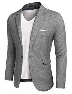 COOFANDY Herren Casual Anzug Blazer Jacken Leichte Sport Mäntel Ein Knopf, Leinen Grau, L von COOFANDY