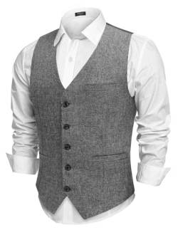 COOFANDY Herren Casual Anzug Weste Slim Fit Formale Weste Business Weeding Weste, GRAU, Medium von COOFANDY