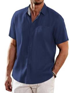 COOFANDY Herren Casual Hemden für Herren Strand Holaday Shirts Kurzarmhemd Marineblau XL von COOFANDY