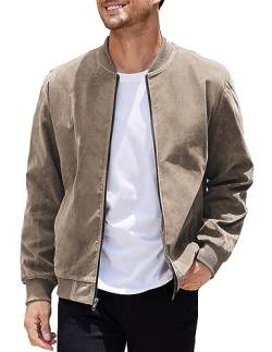 COOFANDY Herren Casual Varsity Jacke Vintage Leichte Wildleder Bomberjacken, A-Khaki, S von COOFANDY