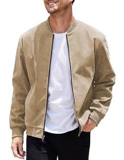 COOFANDY Herren Casual Varsity Jacke Vintage Leichte Wildleder Bomberjacken, Hellkhaki, L von COOFANDY