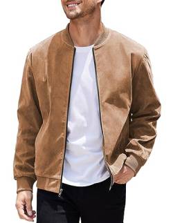 COOFANDY Herren Casual Varsity Jacke Vintage Leichte Wildleder Bomberjacken, Light Tan, S von COOFANDY