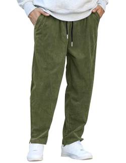 COOFANDY Herren Cordhose, elastische Taille, Kordelzug, Haremshose, modisch, locker, lässig, lange Hose mit 4 Taschen, Grün (Army Green), XXL von COOFANDY