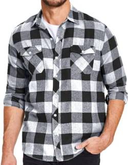 COOFANDY Herren Flanell Hemd Langarm Holzfällerhemd Lässig Karohemd Kariertes Freizeithemd Button Down Shirts Brusttasche Arbeitshemd Schwarz und Weiß S von COOFANDY