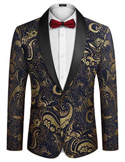 COOFANDY Herren Floral Smoking Jacke Luxus Bestickter Anzug Hochzeit Blazer Abendessen Smoking für Party, marineblau, XL von COOFANDY