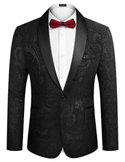 COOFANDY Herren Floral Smoking Jacke Luxus Bestickter Anzug Hochzeit Blazer Abendessen Smoking für Party, schwarz, L von COOFANDY