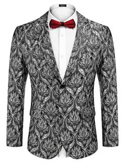 COOFANDY Herren Floral Smoking Jacke Rose Bestickt Anzug Jacke Hochzeit Abschlussball Dinner Party Blazer, Typeb-grau, L von COOFANDY