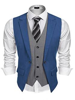 COOFANDY Herren Formal Fashion Vest Layered Weste Business Kleid Anzug Westen für Hochzeit, Marineblau, Large von COOFANDY