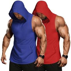 COOFANDY Herren Gym Workout Tank Tops Cut Off Muscle Shirts Muskelshirts Gym Bodybuilding Shirts Fitness Shirt Ärmelloses Shirt Sport Tshirts Rot/Blau(2 Stück) L von COOFANDY