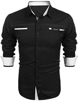 COOFANDY Herren Hemd Businesshemd Langarm Freizeithemd Casual Herrenhemden Regular Fit Schwarz XL von COOFANDY