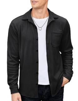 COOFANDY Herren Hemd Cordhemden Langarmhemd Hemdjacke Cordhemden Normale Passform Langarm Männer Hemd Freizeithemden Arbeitshemd Bügelleicht Schwarz XXL von COOFANDY