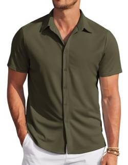 COOFANDY Kurzarm Hemd für Herren Hawaii Bügelfrei Freizeithemden Für Herren Sommer Outfit Button Down Einfarbig Hemden Armeegrün M von COOFANDY