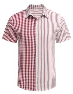 COOFANDY Herren Hemd Kariertes Kurzarm Freizeithemd Sommer Casual Regular Fit Button Down Trachtenhemd Rot XXL von COOFANDY