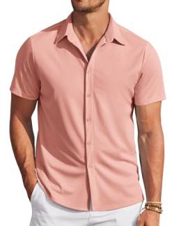 COOFANDY Herren Hemden Kurzarm Bügelfrei Casual Button Down Freizeithemden für Männer Sommer Strand Shirt Einfarbig Urlaub Hemden Orange Rosa L von COOFANDY