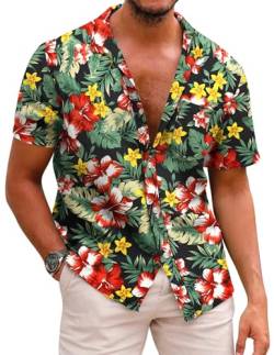 COOFANDY Herren Hemd Kurzarm Hawaii Hemd Baumwolle Sommer Strand Hemd Regular Fit Freizeithemden Urlaub Shirt Button Down Kurzarm Hawaii Shirt A-Marineblau XL von COOFANDY