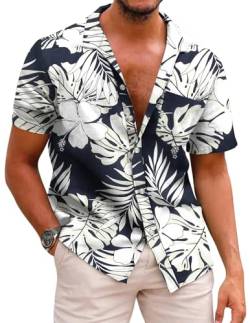 COOFANDY Herren Hemd Kurzarm Hawaii Hemd Sommer Kurzarmhemd Männer Bügelfrei Button Down Kurzarm Hawaii Shirt Party Hemd Strandhemd B-Schwarz 3XL von COOFANDY