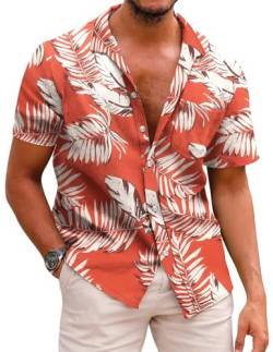 COOFANDY Herren Hemd Kurzarm Sommer Kurzarmhemd Hawaii Hemd Strand Hemd Regular Fit Freizeithemden Faltenfrei Hawaii Shirt Party Hemd Reise Shirts A-Rot L von COOFANDY