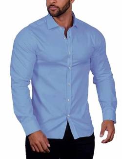 COOFANDY Herren Hemd Langarm Businesshemd Freizeithemden Stretch Faltenfrei Kleid Hemd Langarmhemd Baumwollhemd Slim Fit Einfarbige Hellblau L von COOFANDY