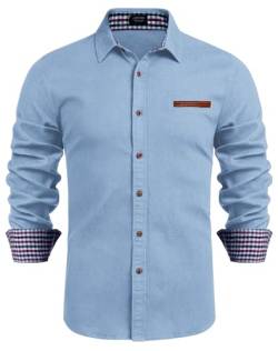 COOFANDY Herren Hemd Langarm Jeanshemd Cowboy Hemd Denim Shirt Freizeithemden für Männer Babyblau S von COOFANDY