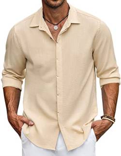 COOFANDY Herren Hemd Langarm Sommerhemd Leinen Freizeithemd Langarmhemd Casual Hemden Leichtes Strandhemd Bluse Khaki M von COOFANDY