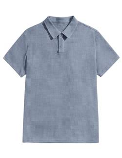 COOFANDY Herren Hemd Polo Shirt Kurzarm Waffel Poloshirt Männer Funktions T-Shirt Kariert Sommer Elastisch Blau L von COOFANDY