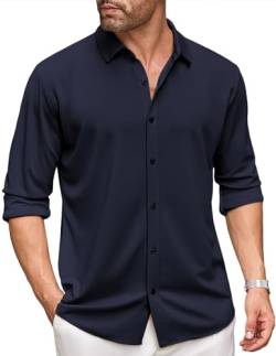 COOFANDY Herren Hemd Slim Fit Langarm Hemd Freizeithemd Bügelleicht Langarmhemd Button Down Hemd Business Hemd Blauviolett XL von COOFANDY