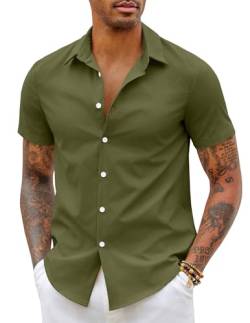 COOFANDY Herren Hemden Kurzarm Business Hemd Slim Fit Wrinkle Free Hemd Sommer Freizeithemd Einfarbig Basic Shirt Oberteile Männer Modern Armeegrün S von COOFANDY