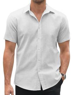 COOFANDY Herren Hemden Kurzarm Oxford Hemd Bügelfrei Regular Fit Freizeithemd Businesshemd Anzug Hemd Kent Kragen Hemd Einfarbige Weiß L von COOFANDY