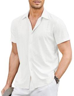 COOFANDY Herren Hemden Kurzarm Sommer Hemd Strand Hemd Einfarbiges Hemd für Urlaub Reise Shirt Button Down Hemden Regular Fit Mens Shirts Alles weiß 2XL von COOFANDY