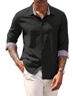 COOFANDY Herren Hemden Langarm Oxford Hemd Baumwollhemden Freizeithemd Bürohemd Longsleeve Lässig Basic Shirt for Männer Slim Fit Arbeitshemd Schwarz 2XL von COOFANDY