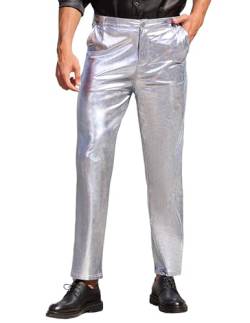 COOFANDY Herren-Jeans, metallisch, glänzend, für Partys, Tanzen, Disco, Nachtclub, Hose mit geradem Bein, 01 - Luxuriöses Silber, X-Groß von COOFANDY