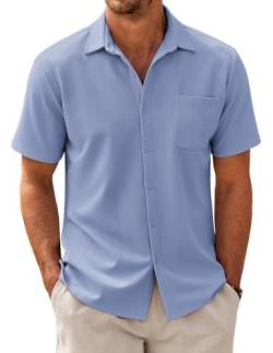 COOFANDY Herren Kurzarm Hemd Herringbone Hawaii Hemd Männer Freizeithemd Sommerhemd Modische Hemden Arbeitshemd Stretch Clear Blau XXL von COOFANDY