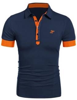 COOFANDY Herren Kurzarm Hemd Polo Stickerei Poloshirt Sommer T-Shirts Männer Hemden Slim Fit Shirts Sport Golf (Navy Orange S) von COOFANDY