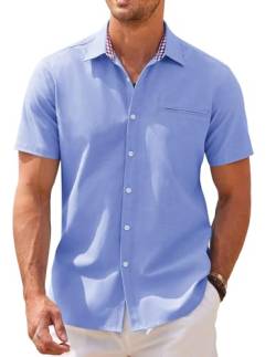 COOFANDY Herren Kurzarm Hemd Sommer Hemden Baumwolle Freizeithemd Business Hemd Herren Oxford Kleiderhemd Shirt Kent-Kragen Casual Himmelblau S von COOFANDY