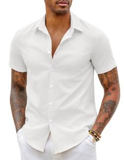 COOFANDY Herren Kurzarm Hemden Slim Fit Freizeithemd Bügelfrei Businesshemd Kurzarmshirt Sommerhemden Kurzarm-Hemden Strandhemd Einfarbig Weiß XL von COOFANDY