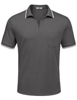 COOFANDY Herren Kurzarm Poloshirt Polohemd Sommerkurzarm mit Kontrast Polokragen Sommer Tshirt Polo Tops leichtes Golf Polo-Shirt Business Oberteil A-Grau S von COOFANDY