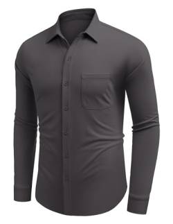 COOFANDY Herren Langarm Hemd mit Tasche Regular Fit Freizeithemd Klassich Modern Hemd Casual Shirt Bügelfrei Businesshemden Dunkelgrau XL von COOFANDY