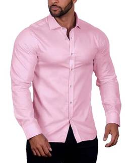 COOFANDY Herren Langarm Hemden Casual Regular Fit Bügelfrei Business Hemd Einfarbige Anzug Hemd Baumwollhemd Freizeithemden für Herren Hochzeit Hell-Pink M von COOFANDY