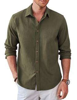 COOFANDY Herren Langarm Western Denim Hemd Casual Button Down Shirts Leichte Jacke, Grün (Army Green), XL von COOFANDY